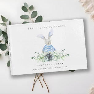 Blue Bunny Garden Succulent Foliage Baby Shower Guest Book