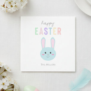 Blue Bunny Happy Easter Cute Kawaii Simple Napkin