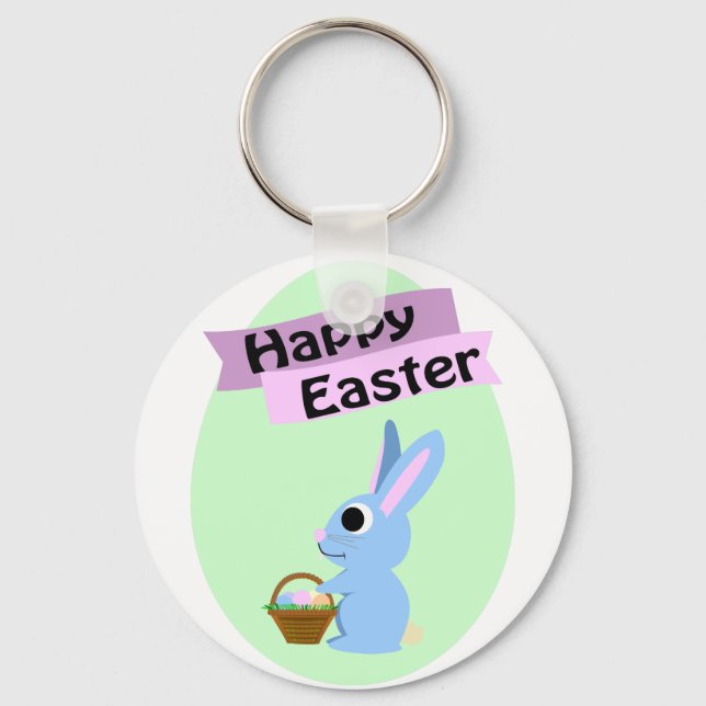 Blue Bunny Happy Easter Key Ring (Front)