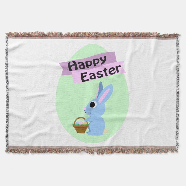 Blue Bunny Happy Easter Throw Blanket (Front)