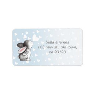 Blue bunny heart confetti address labels