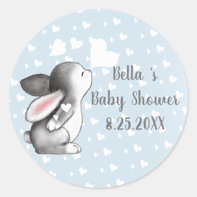 Blue Bunny Heart Confetti Baby Shower Stickers (Front)