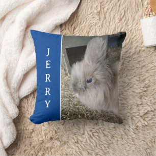 Blue Bunny Lover's Personalised Photo and Name Cushion