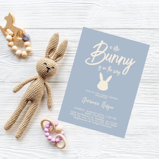 Blue Bunny Modern Boy Baby Shower Invitation (Creator Uploaded)