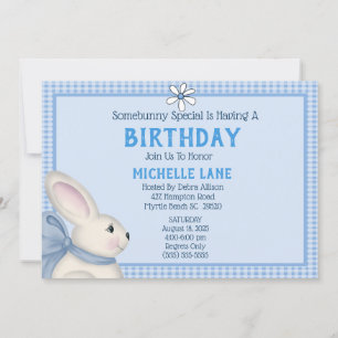 Blue Bunny Rabbit Birthday Party Invitation