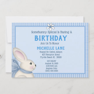 Blue Bunny Rabbit Birthday Party Invitation