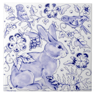 Blue Bunny Rabbit Farmhouse Delft Dedham Art Tile