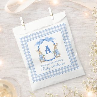 Blue Bunny Rabbit Gingham Monogram Crest Favour Bags