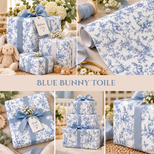 Blue Bunny Rabbit Vintage Baby Shower Wrapping Paper