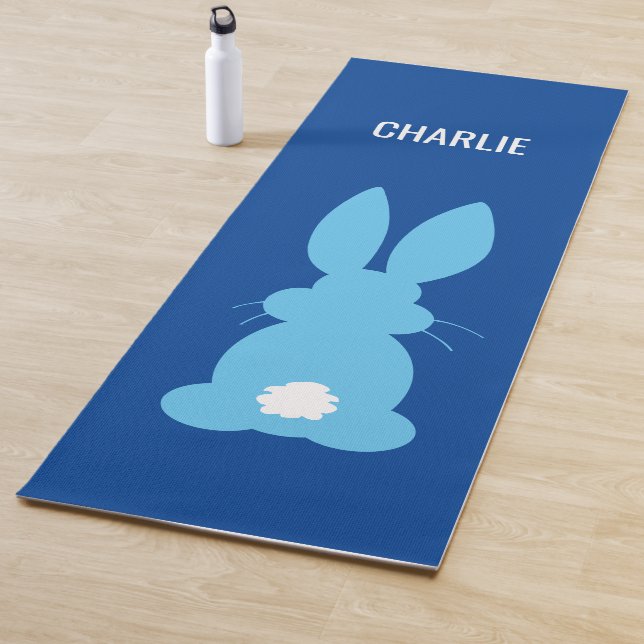 Blue Bunny Silhouette Personalised Cute Animal Yoga Mat (In Situ)