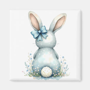 Blue Bunny Tail Cottontail Easter Bunny with Eggs Magnet