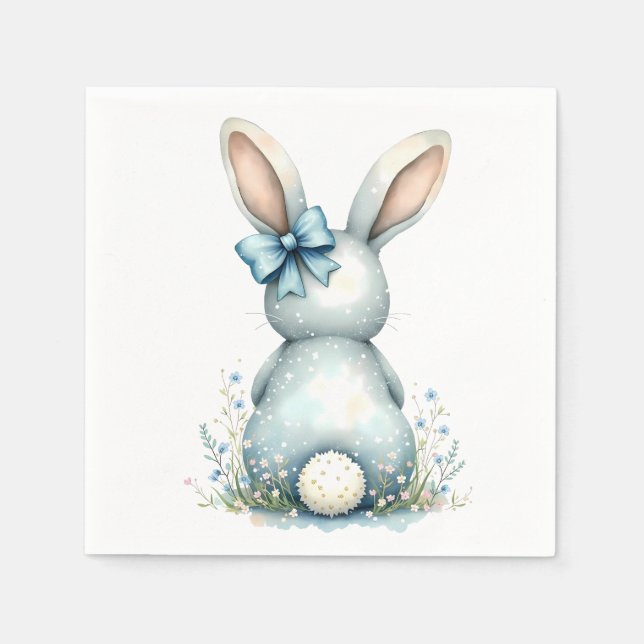 Blue Bunny Tail Cottontail Easter Bunny with Eggs Napkin (Front)