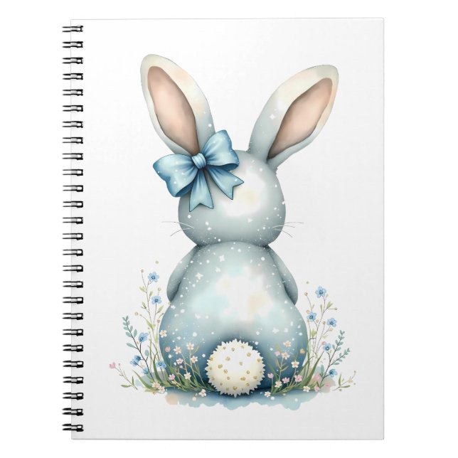 Blue Bunny Tail Cottontail Easter Bunny with Eggs Notebook (Front)