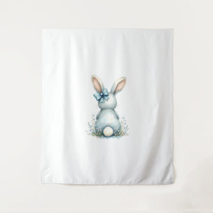 Blue Bunny Tail Cottontail Easter Bunny with Eggs Tapestry