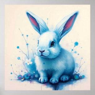 Blue Bunny Watercolor Artwork Poster