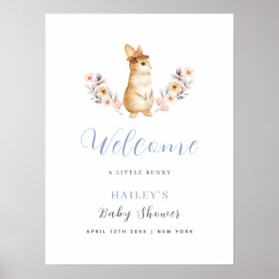Blue Bunny Wildflower Welcome Baby Shower Poster