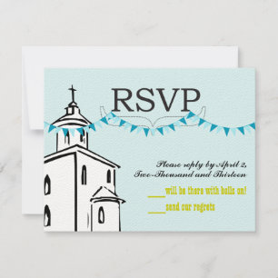 Blue Bunting Christian Cross on Steeple Chape RSVP Card