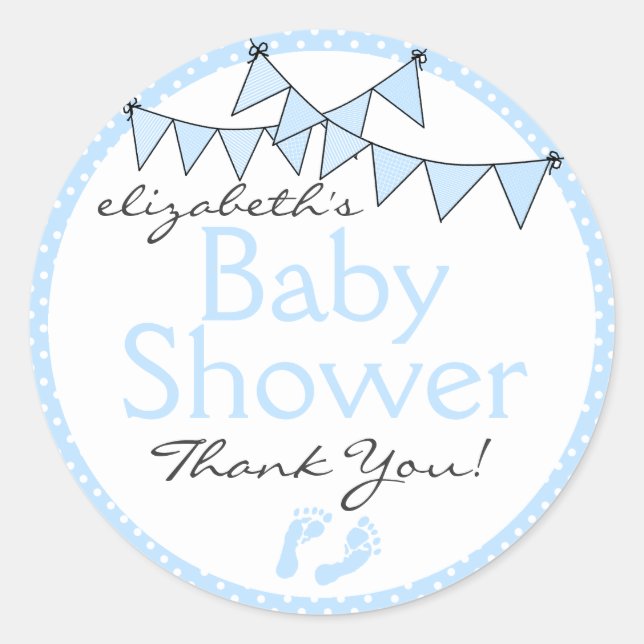 Blue Bunting Flags Baby Shower Thank You Classic Round Sticker (Front)