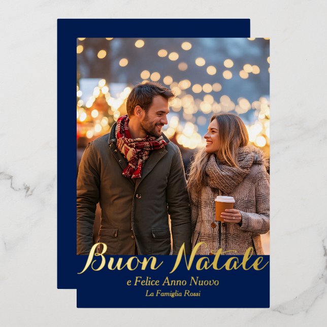 Blue Buon Natale e Felice Anno Nuovo Script Photo (Front/Back)