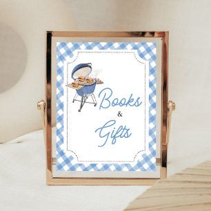 Blue Burger BBQ Baby Shower Books and Gifts Poster