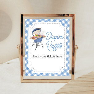 Blue Burger BBQ Baby Shower Diaper Raffle Poster