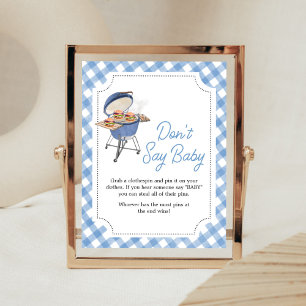 Blue Burger BBQ Baby Shower Don't Say Baby Poster