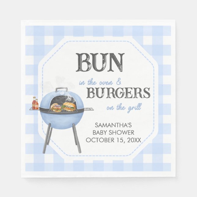 Blue Burger BBQ Baby Shower Napkin (Front)