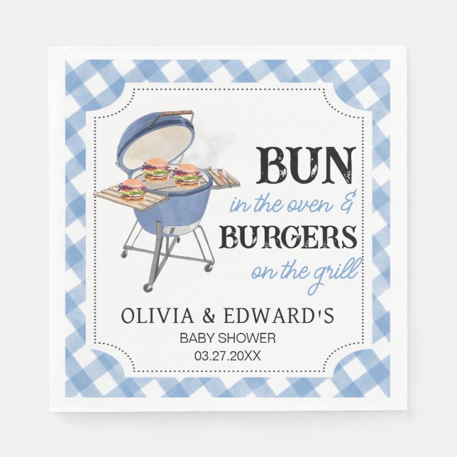 Blue Burger BBQ Baby Shower  Napkin (Front)