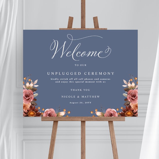 Blue, Burgundy and Pink Unplugged Ceremony Sign (Creator Uploaded)