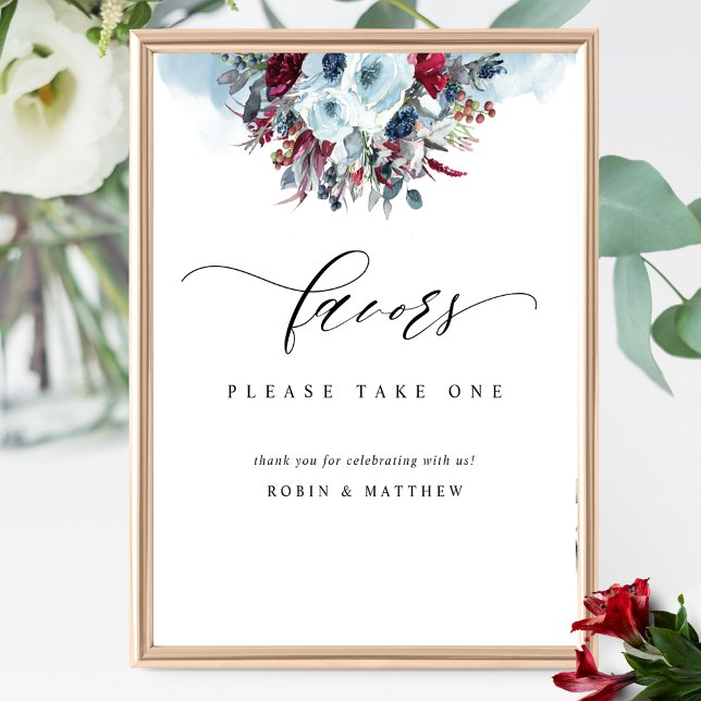 Blue Burgundy and Red Floral Wedding Favour Sign (Creator Uploaded)