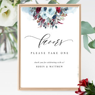 Blue Burgundy and Red Floral Wedding Favour Sign