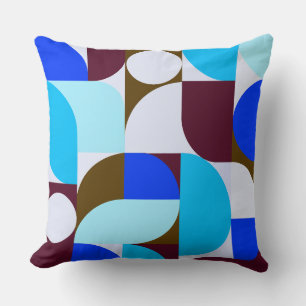 Blue Burgundy Aqua Geometric Composition Cushion