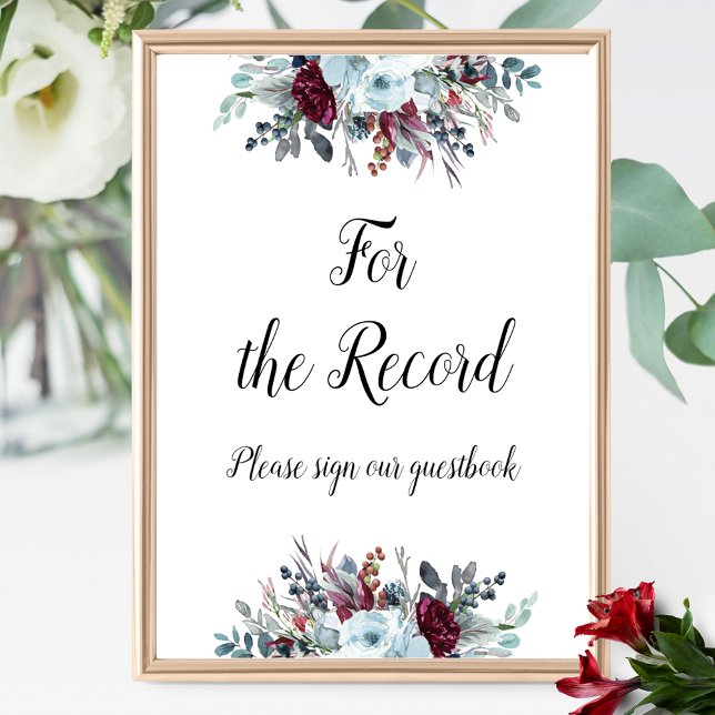 Blue Burgundy Floral For The Record Guestbook Sign (Creator Uploaded)