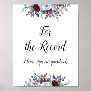 Blue Burgundy Floral For The Record Guestbook Sign