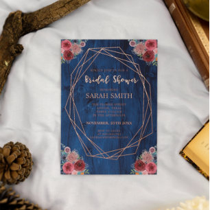 Blue Burgundy Geometric Bridal Shower Rose Gold
