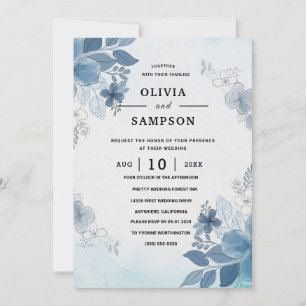 Blue Burgundy Gold Blush Pink Wedding Invitation