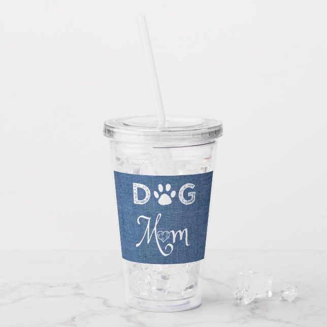 Blue Burlap Dog Mum Acrylic Tumbler (Front Ice)