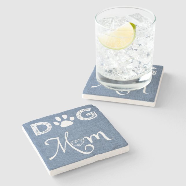 Blue Burlap Dog Mum Coaster (Side)