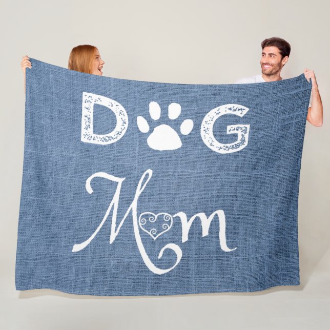 Blue Burlap Dog Mum Fleece Blanket (In Situ)