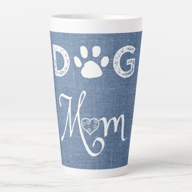 Blue Burlap Dog Mum Latte Mug (Front)