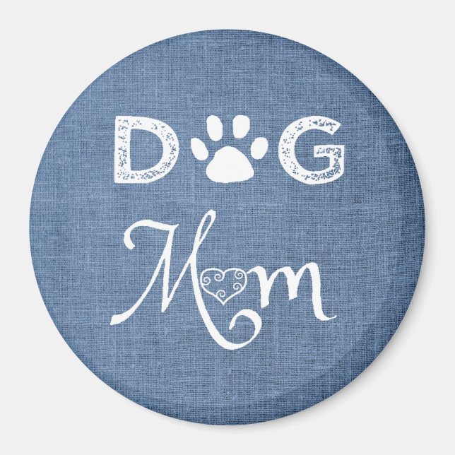 Blue Burlap Dog Mum Magnet (Front)