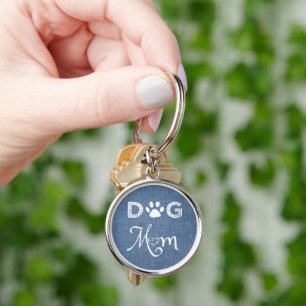 Blue Burlap Dog Mum Metal Keychain