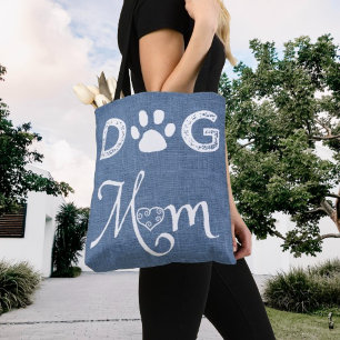 Blue Burlap Dog Mum Tote Bag