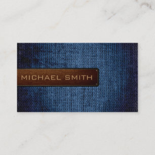 Blue Burlap Linen Rustic Jute Look Leather Business Card