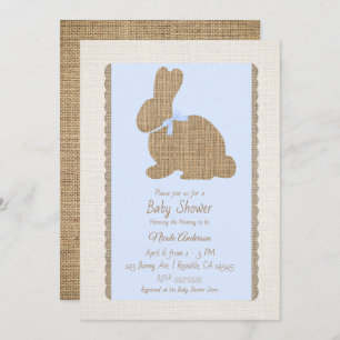 Blue & Burlap Rustic Bunny Easter Baby Shower Invitation