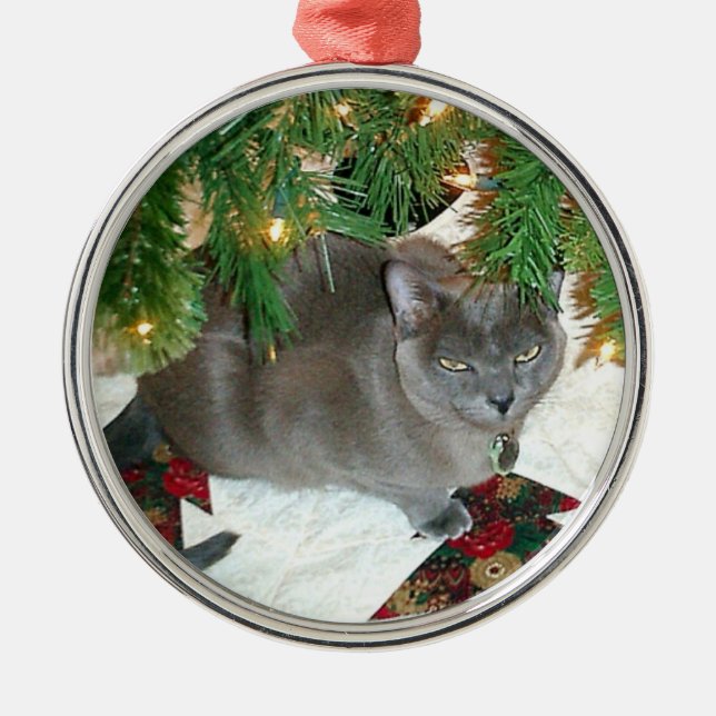 Blue Burmese Xmas Metal Tree Decoration (Front)