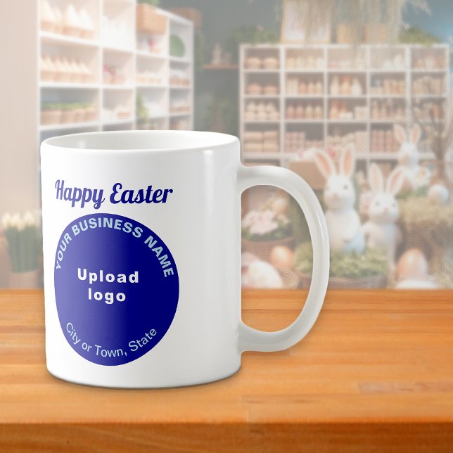 Blue Business Brand | Easter | Mug (Mug with Easter greeting and blue round shape business brand)