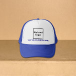 Blue Business Brand on Trucker Hat<br><div class="desc">Blue business brand on customisable trucker hat. Customise it by typing your business name and uploading your business logo. You can include it in your promotional products, giveaway items or gifts to your customers or clients, a marketing strategy to advertise your business or to promote your brand. Customisable trucker hat...</div>
