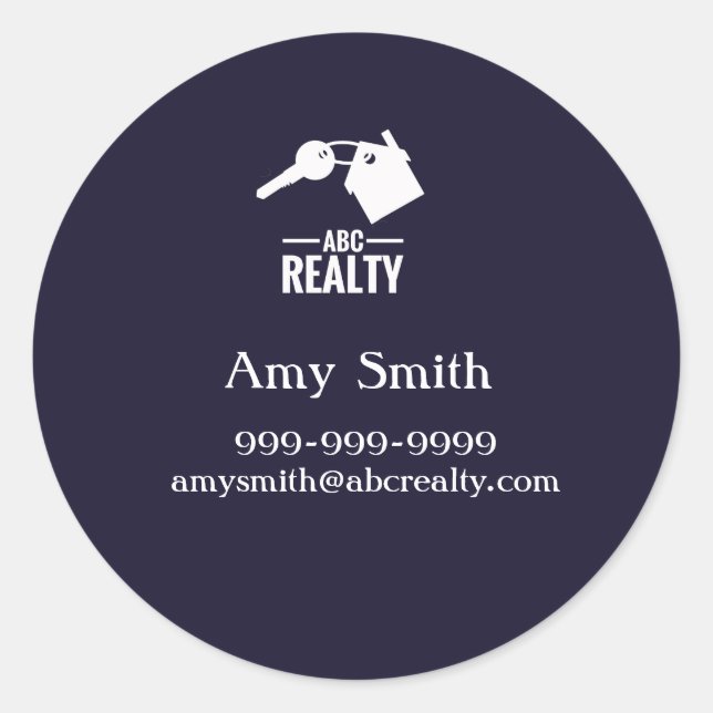 Blue Business Card Classic Round Sticker (Front)
