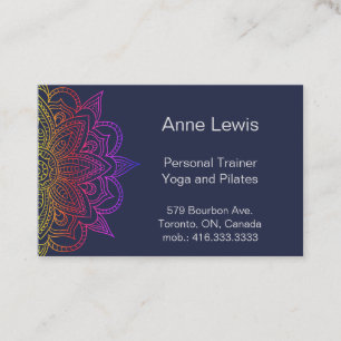 Blue Business Card with Bright Floral Mandala